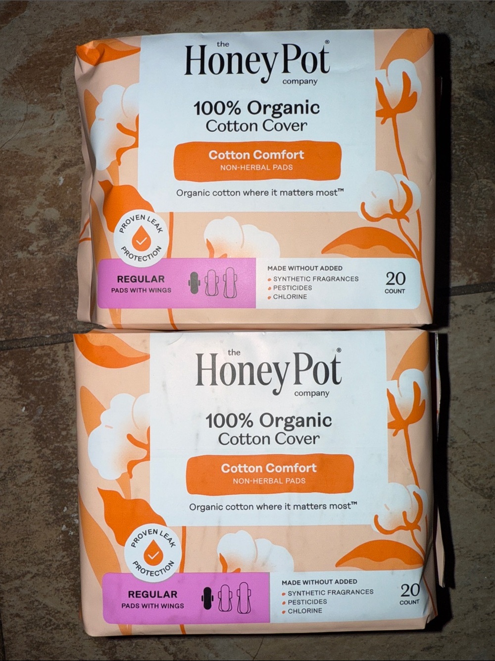 HoneyPot 100% Organic Cotton Pads- Regular 2 PACK (20 count)